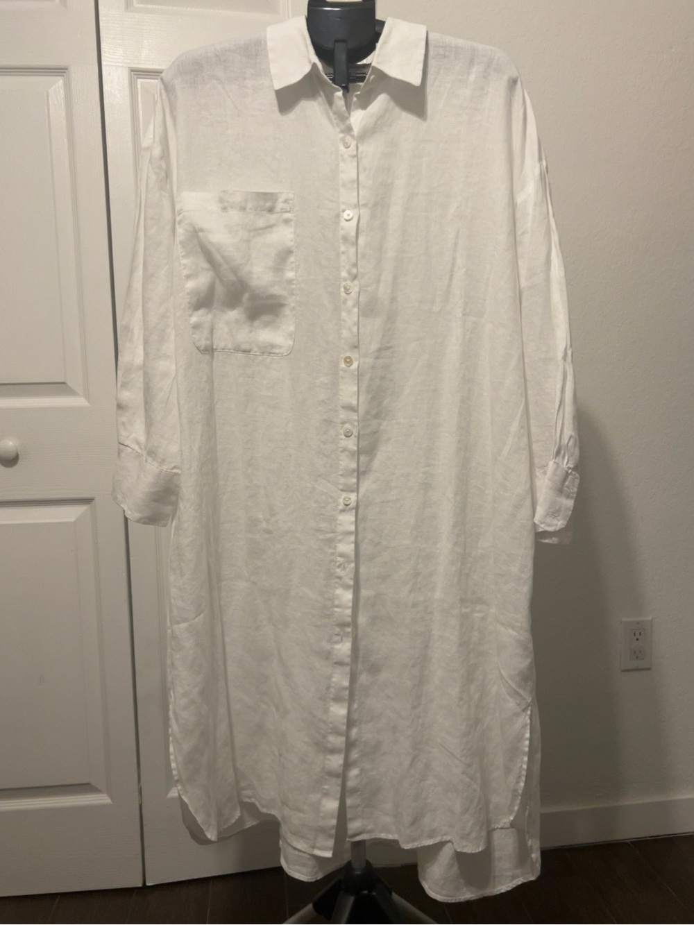 Zara 100% Linen Oversized Long Shirt Tunic L Damaged Read Description
